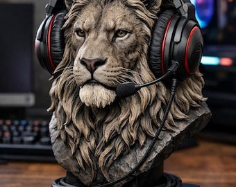 Hörlursstativ med lejonhuvud i STL-format | 3D-utskrivbar hållare för gamerheadset, skrivbordsdekor (STL)