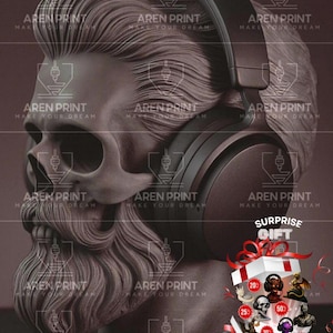 3D Printable Bearded Skull Headphone Stand (STL File) and Surprise Gift