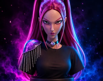 Animeflickabyst STL | Fantasy kvinnlig byst 3D-utskriftsfil | Cyberpunk-skulptur | Digital nedladdning