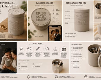 Personlig tidskapsel i STL | Anpassad 3D-utskrivbar minneskapsel med QR-kod | Jubileumspresent | Bröllopsminne | Digital nedladdning