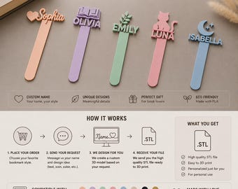Custom Name Bookmark STL File | Personalized 3D Print Design (Digital Download)