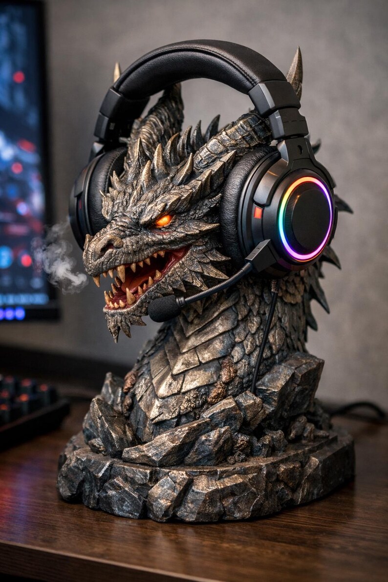 Dragon Head Headphone Stand STL | Fantasy Gaming Headset Holder (3D ...