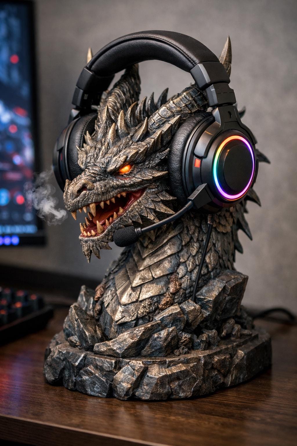 Dragon Head Headphone Stand STL | Fantasy Gaming Headset Holder (3D ...