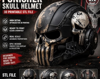 Punisher Skull-hjälm 3D-utskrivbar STL-fil | Taktisk spelcosplay (digital nedladdning)