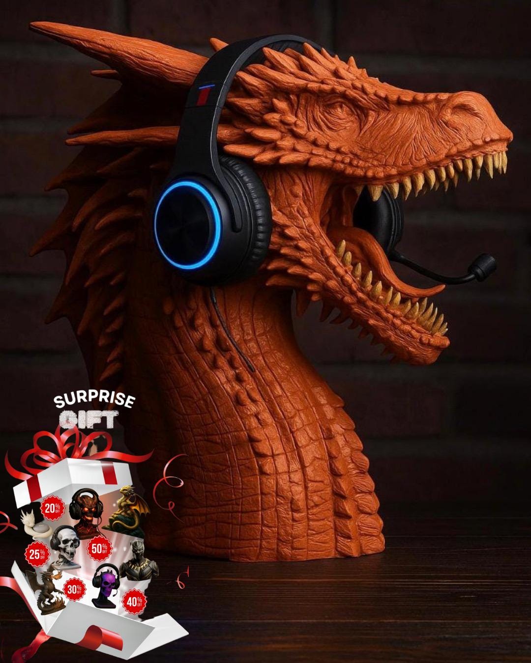 3D Print Dragon Headphone Stand STL – Fantasy Gamer Desk Decor and ...