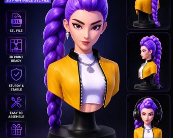 Hörlursstativ i anime-stil för kvinnlig byst i STL | K-Pop-inspirerad spelskrivbordsdekoration | 3D-utskrivbar headsethållare | Digital nedladdning