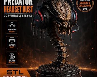 Predator headsetstativ STL | Hållare för spelhörlurar 3D-utskriftsfil | Sci-fi-skrivbordsdekor | Gamerpresent | Digital nedladdning