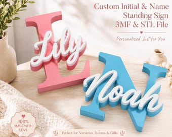 Anpassad initial- och namnskylt STL-fil | Personlig namnskylt | 3D-utskrivbar monogrambokstav | Anpassad namn STL- och 3MF digital nedladdning