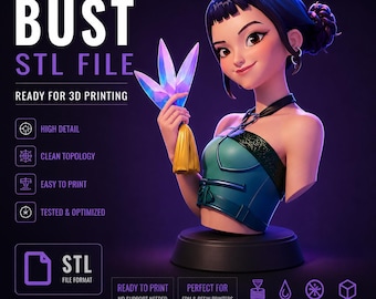 Söt anime-stil flickabyst STL-fil | 3D-utskrivbar karaktärsbyst | Resin 3D-utskriftsmodell | Samlarfigur | Digital nedladdning STL-fil