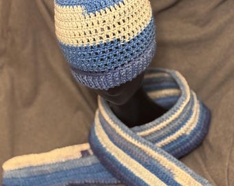 Conjunto de gorro y bufanda de crochet hechos a mano – Colección Winter Blues