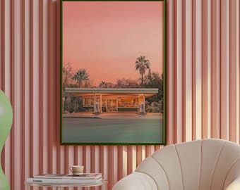 Palm Springs Gas Station Wall Art Print | Mid-Century Modern Architecture Poster | Retro Sunset Art | Desert Home Decor