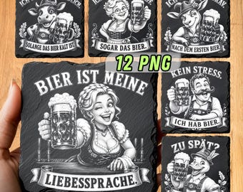 Oktoberfest PNG Bundle for Laser Engraving | Funny German Beer Slate Coaster Designs | Digital Files