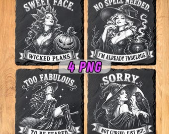 Witches Laser Files for Slate Engraving | Halloween PNG Designs | Digital Download