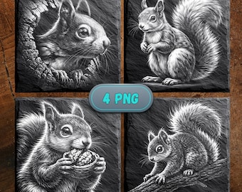 Squirrel Laser Engraving png files | Slate Coaster Designs | Digital Download