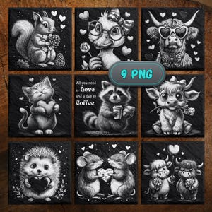 Animals Laser Files PNG | Slate Coaster Engraving | Digital Instant Download