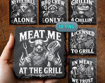 BBQ Grill Laser Files For Slate Engraving | Coaster Designs | Digital Download