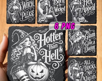 Halloween Witches Laser Files for Slate Engraving | 6 PNG Designs | Digital Download