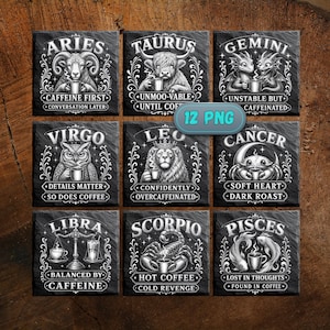 Zodiac Coffee Coaster Laser Files | Engraving Designs | Digital Download
