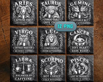 Zodiac Coffee Coaster Laser Files | Engraving Designs | Digital Download