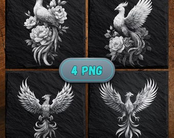 Phoenix Laser Engraving PNG | Slate Coaster Design | Glowforge xTool LightBurn | Digital Download