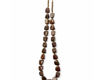 Bronze Beaded Statement Necklace with Organic Chunky Metal Beads, Earthy Boho Artisan Jewelry for Unique Handcrafted Vintage Style Lovers