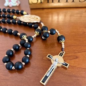 saint benedict rosary • matte black beads with gold accents • traditional catholic rosary
