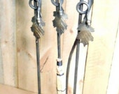 Fireplace tool 4-peice set with stand Oak leaf Acorn made in the heart of the Missouri Ozarks USA by a blacksmith