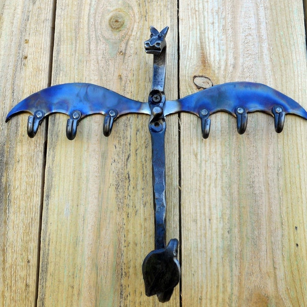 Winged Dragon wall hooks for keys utensils jewelry or what have you hand forged wrought iron