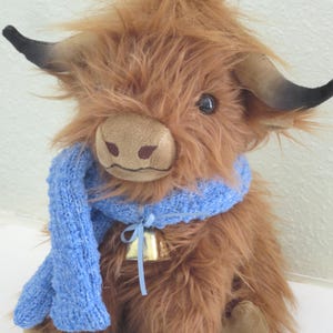 Highland Cow with bell, Scottish coo plush, stuffed animal soft toy Bild 1