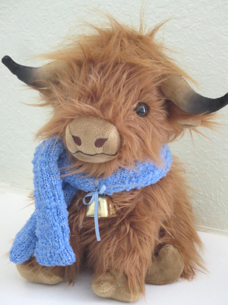 Highland Cow with bell, Scottish coo plush, stuffed animal soft toy Bild 1