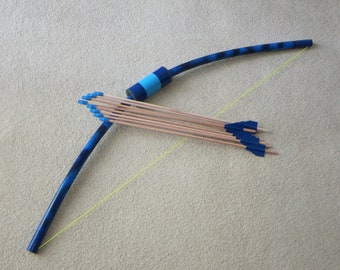 Blue bow and 8 arrows for kids archery.