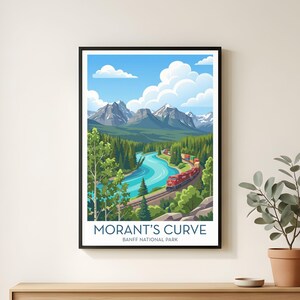 Banff National Park Travel Poster Print, Morant's Curve Art, Vintage Train Drawing, Wall Decor