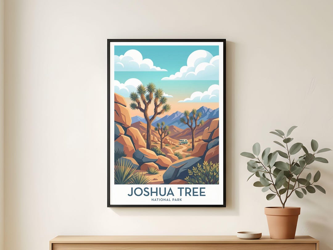 Joshua Tree National Park Travel Poster Print, Desert Boulders, Retro ...