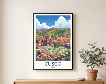 Poster de voyage à Cusco, Plaza de Armas historique, art andin vibrant, décoration de chambre confortable
