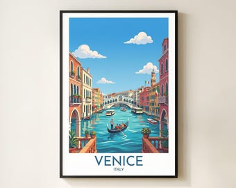 Affiche de voyage à Venise, illustration vintage du pont du Rialto, impression de décoration murale Italie