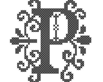 Cross Stitch Pattern: Ornate Letter P Font Counted Cross Stitch Ornament Size pattern