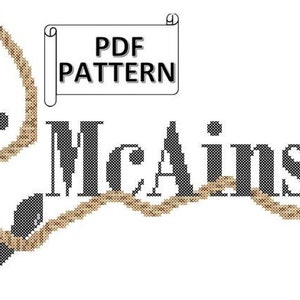 Anchor with Rope and Name Counted Cross Stitch PDF pattern, Modern cross stitch PDF chart, nautical cross stitch chart, Anchor cross stitch