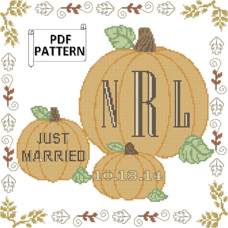 Pumpkin Cross Stitch Pdf Pattern Fall Wedding Cross Stitch Etsy