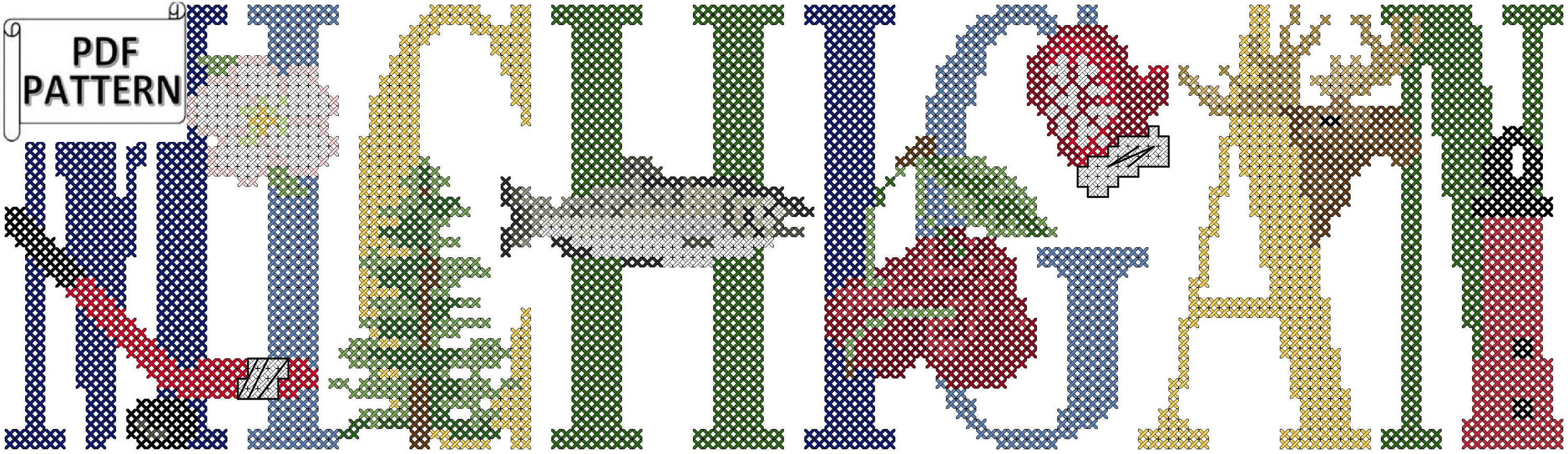 Michigan Travel Cross Stitch Pattern: State Vacation Design (PDF Pattern)