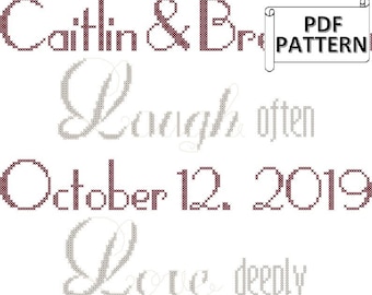 Wedding Cross Stitch Pattern: Personalized Names & Date (PDF Pattern)
