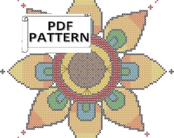 Bright Happy fun Geometric Colorful Sunflower Counted Cross Stitch PDF pattern for immediate download