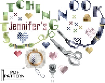 Sewing Notions Cross Stitch Pattern: Personalized Craft Room Decor (PDF Pattern)