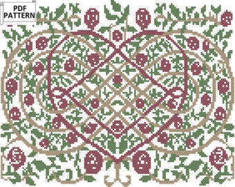 Large Intertwined Hearts Infinity symbol with flowers counted cross stitch PDF chart for immediate download