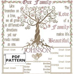 Modern Large Family Tree Cross Stitch PDF Pattern