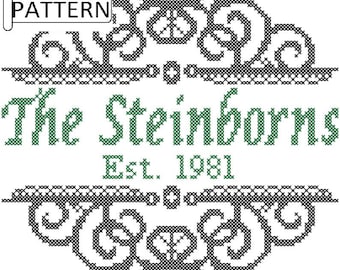 Housewarming Family Name Scroll Border Counted Cross Stitch Chart (PDF Pattern)