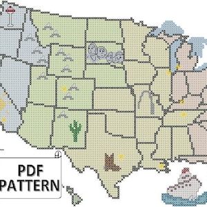 United States Map Cross Stitch PDF Pattern, Map Cross Stitch Pattern, US Map Cross Stitch Chart, Modern Cross Stitch Pattern