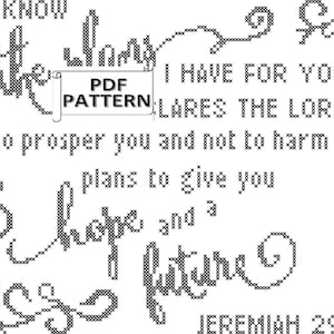 For I know the Plans I have for you Plans to prosper you Jeremiah 29 11 Bible Verse Counted cross stitch PDF pattern for immediate download
