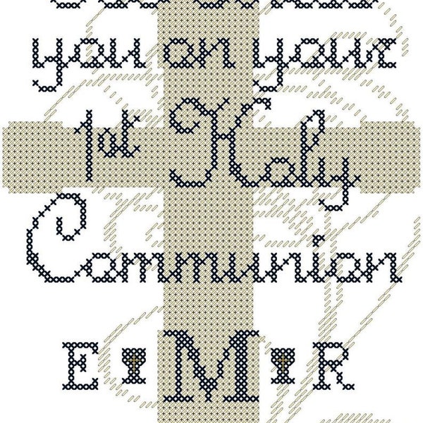 First Holy Communion Religious Cross Stitch PDF Pattern, Religious Cross Cross-Stitch PDF pattern, communion cross stitch PDF chart