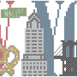 New York PDF Kreuzstichmuster - Stadt, Bundesland, Land Name mit koordinierenden Bildern auf jedem Buchstaben Kreuzstichmuster
