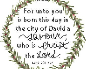 Luke 2:11 Christmas Bible Verse Cross Stitch Pattern (PDF Download)